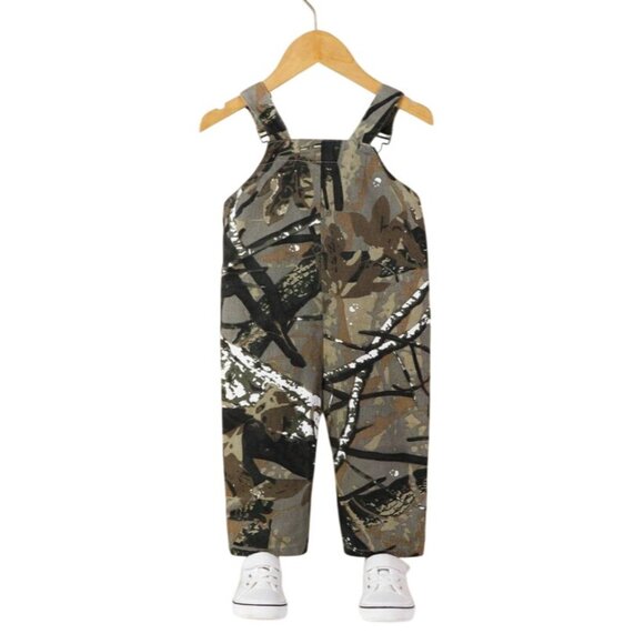 Shein Baby Boy Casual Letter &‎ Camouflage Printed Denim Bib Pants - Size 18-24M - Picture 6 of 9